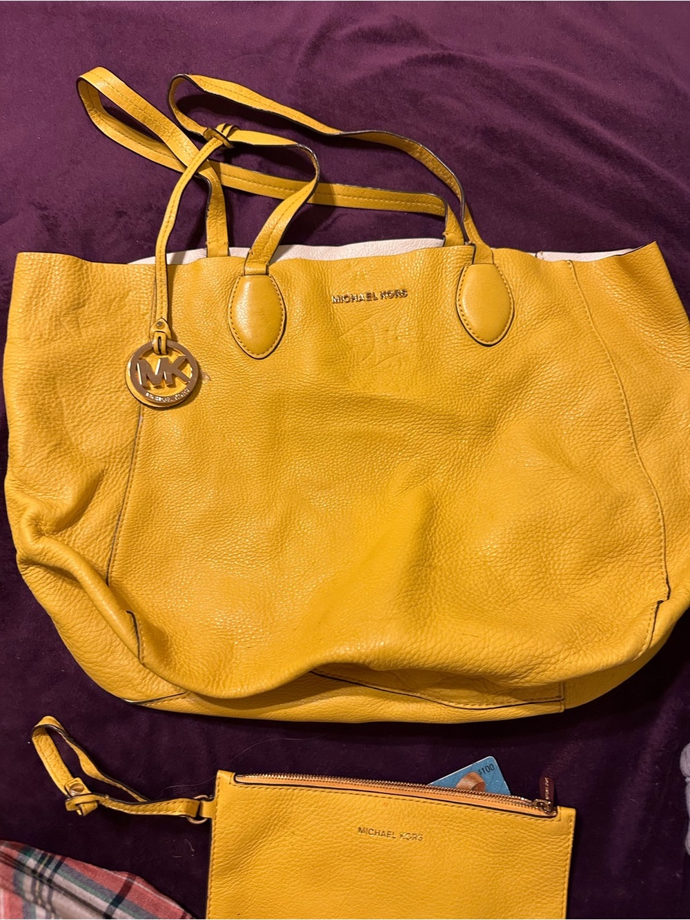 Michael Kors Mustard Yellow Leather Tote with Matching Wristlet